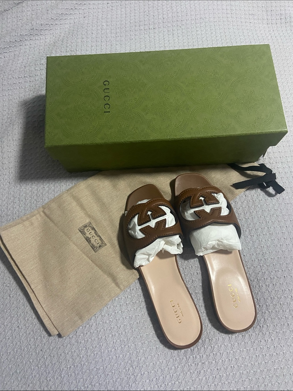 Gucci Brown Leather Slide Sandals